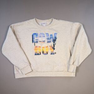 Ariat Cowboy Crew Neck Sweatshirt Womens Large Beige  Western Cowgirl EUC